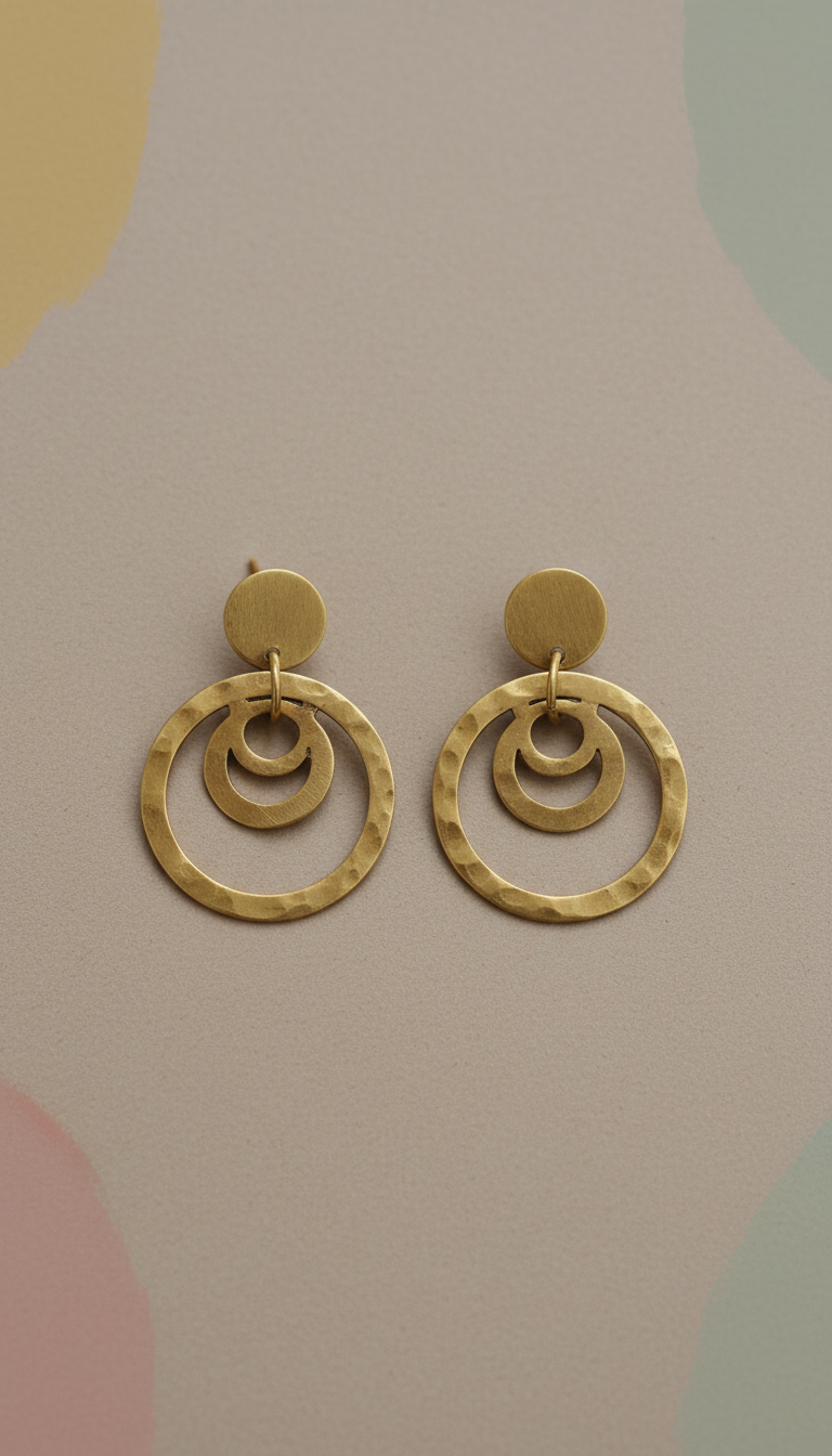Artisanal brass earrings with bold motifs